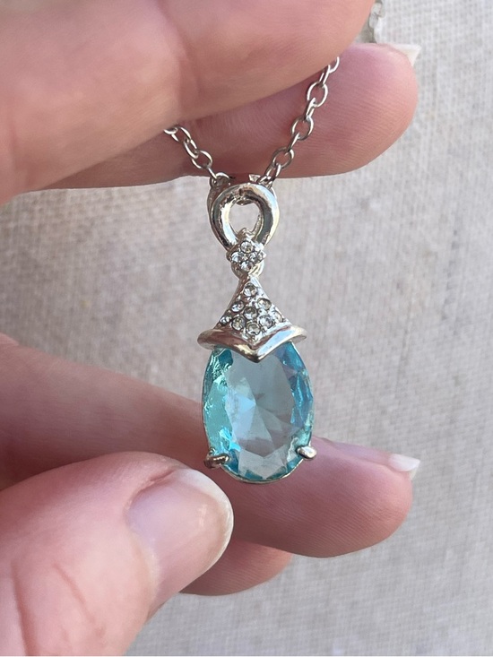 Jewelry - Simulated Aquamarine 925 Sterling Silver Necklace Light Blue with Cubic Zirconia